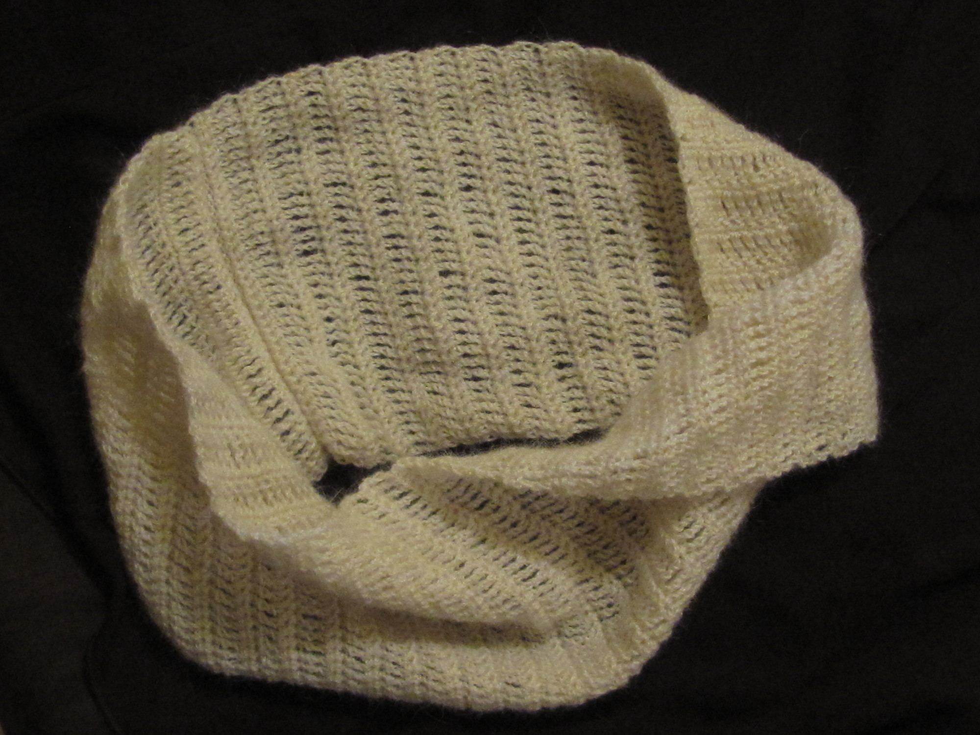 Mobius Cowl: by Marissa Y; self designed, treble crochet, single 250 yd skein of 80% pygora, 10% merino, 10% tussah silk